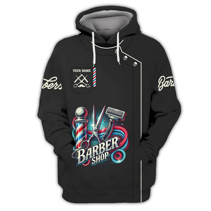 Colorful Barber Tools Custom Name 3D T-Shirts Barber Shop Shirt Gift For Barber Lovers, All Over Printed