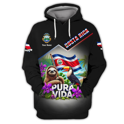 Pura Vida 3D Shirt Customizable With Name Featuring Sloth And Toucan, All Over Printed