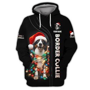 Border Collie Custom Name 3D Shirt Mery Christmas Gift For Dog Lovers, All Over Printed