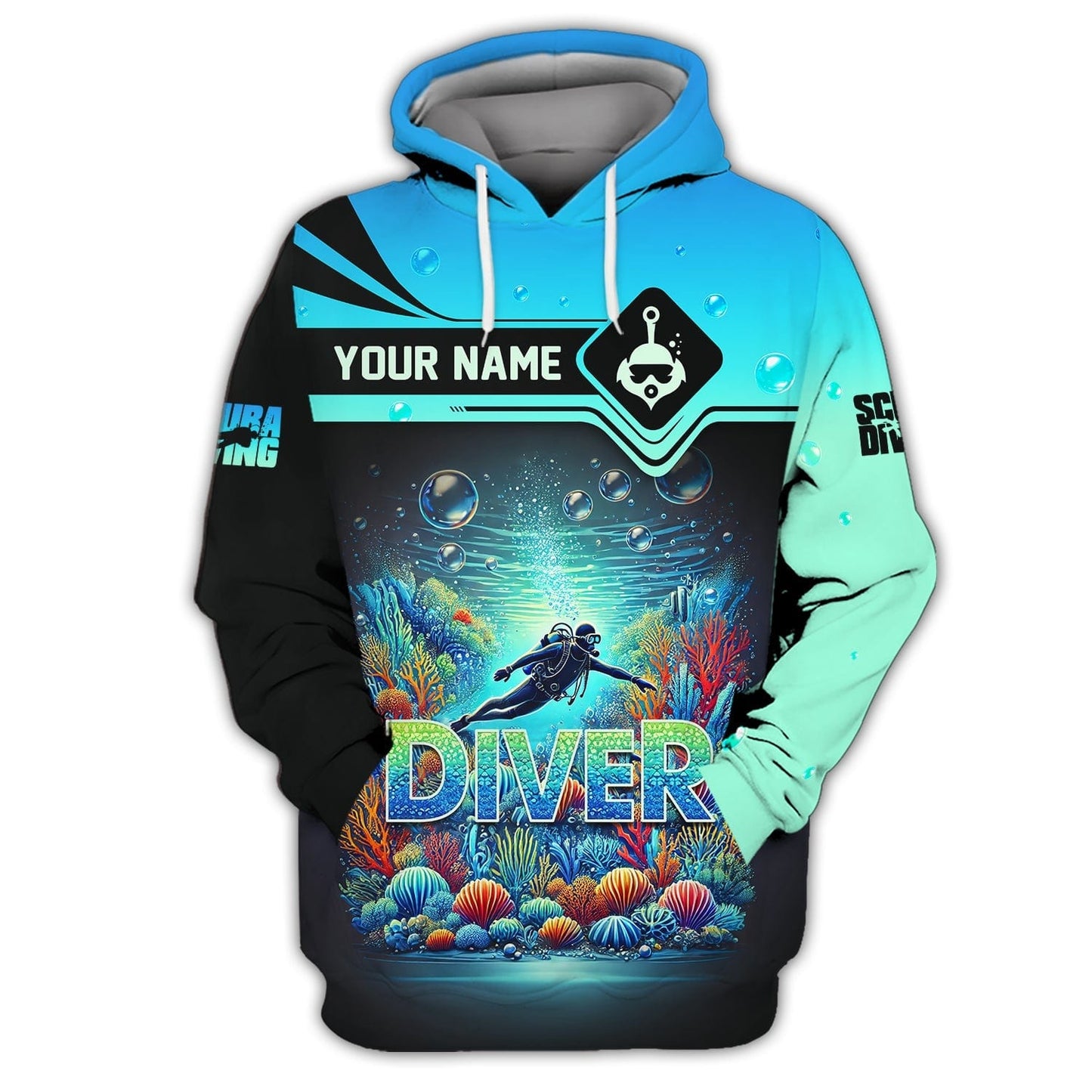 Scuba Diving Explore The Ocean Custom Name 3D Zipper Hoodie Personalized Gift For Diver Lovers, All Over Printed