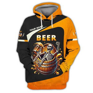 3D Full Print Beer Skull T-Shirts Personalized Name Gift For Beer Lovers, All Over Printed