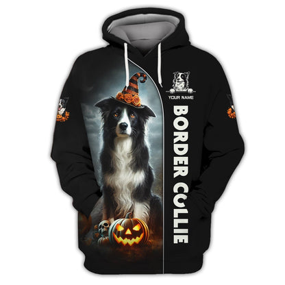 Border Collie Custom Name 3D Shirt Happy Halloween Gift For Dog Lovers, All Over Printed