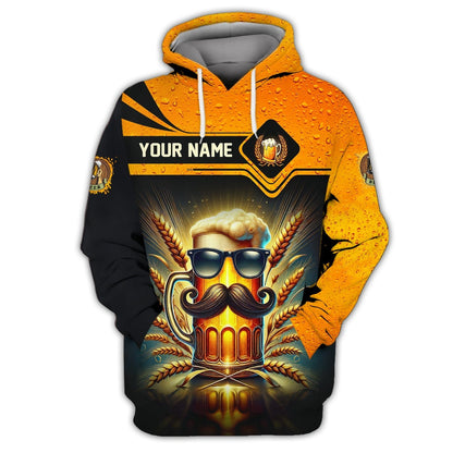 Cool Beer With Beard Shirt Personalized Name 3D Shirt Gift For Beer Lovers, All Over Printed
