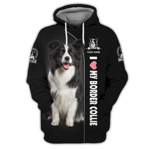 Border Collie Custom Name Zipper Hoodie Gif For Dog Lover 3D Shirts, All Over Printed