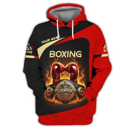 3D Full Print Boxing T-Shirt Fiery Gloves And Belt Personalized Name Gift For Boxing Lovers, All Over Printed
