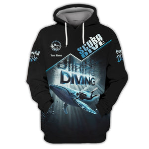 Custom Scuba Diver With Whale 3D T-Shirt Personalized Name Gift For Diver Lovers, All Over Printed