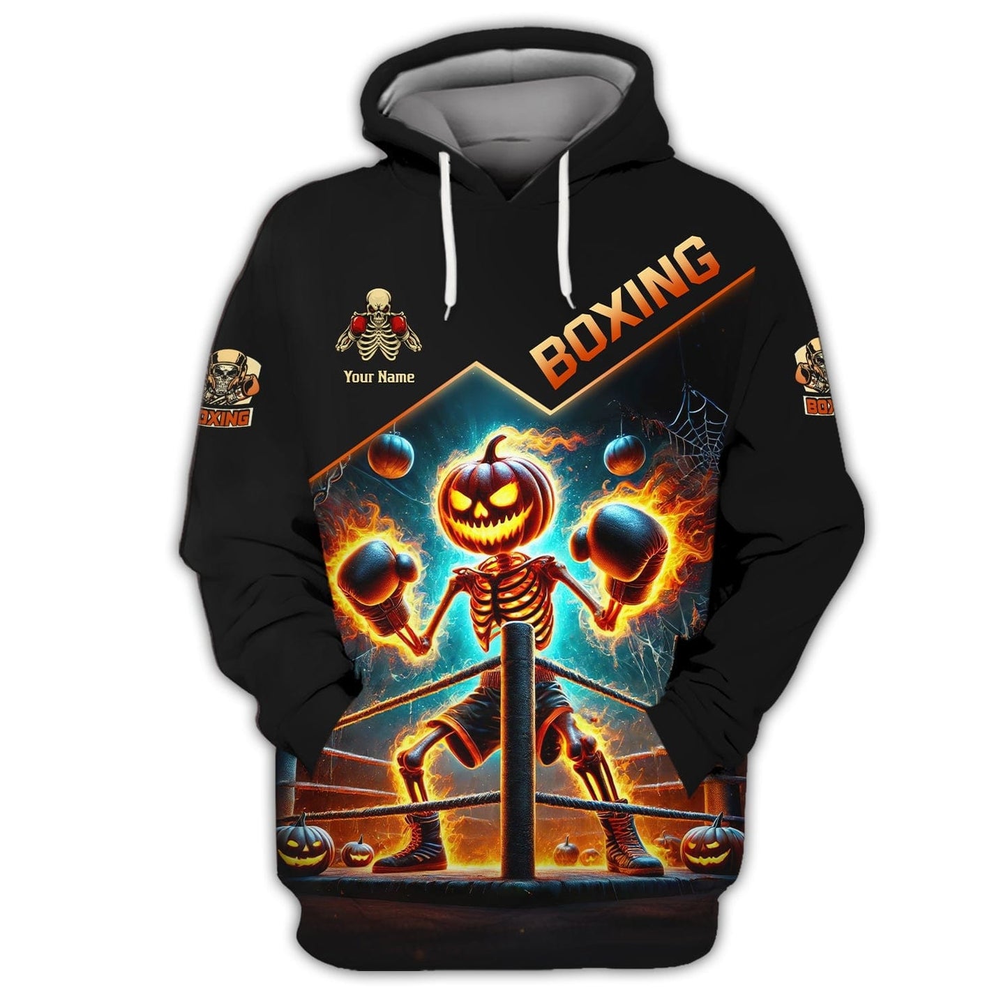 3D Full Print Skull Pumpkin Boxing T-Shirts Personalized Name Gift For Halloween Lovers, All Over Printed
