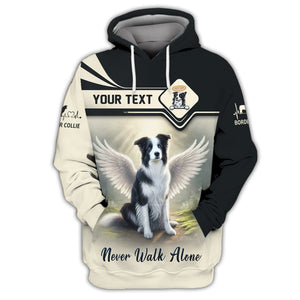 Border Collie Custom Name 3D Shirt Never Walk Alone Gift For Dog Lovers, All Over Printed