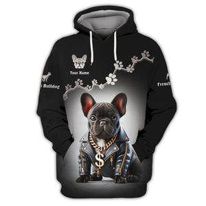 Customizable T-Shirt With Cool Gangster French Bulldog Personalized Name Gift For Dog Lovers, All Over Printed