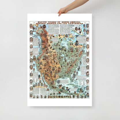 Map Of The Indian Tribes Of North America, Central America And The Caribbean Native American Poster, Canvas