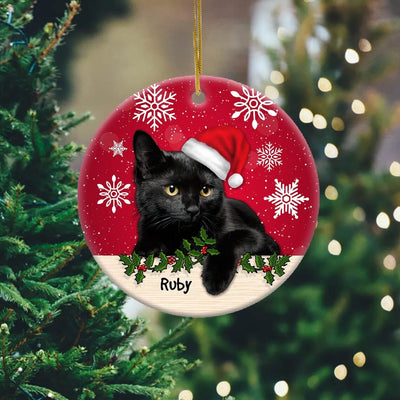 Personalized Black Cat Christmas Ornament, Meowy Christmas Tree Hanging Ornament