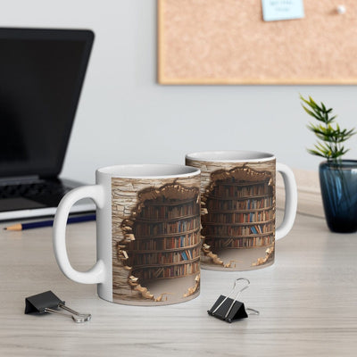 Whimsical 3D Bookshelf Mug, Featuring A Hidden Library With Hole-in-the-Wall Design