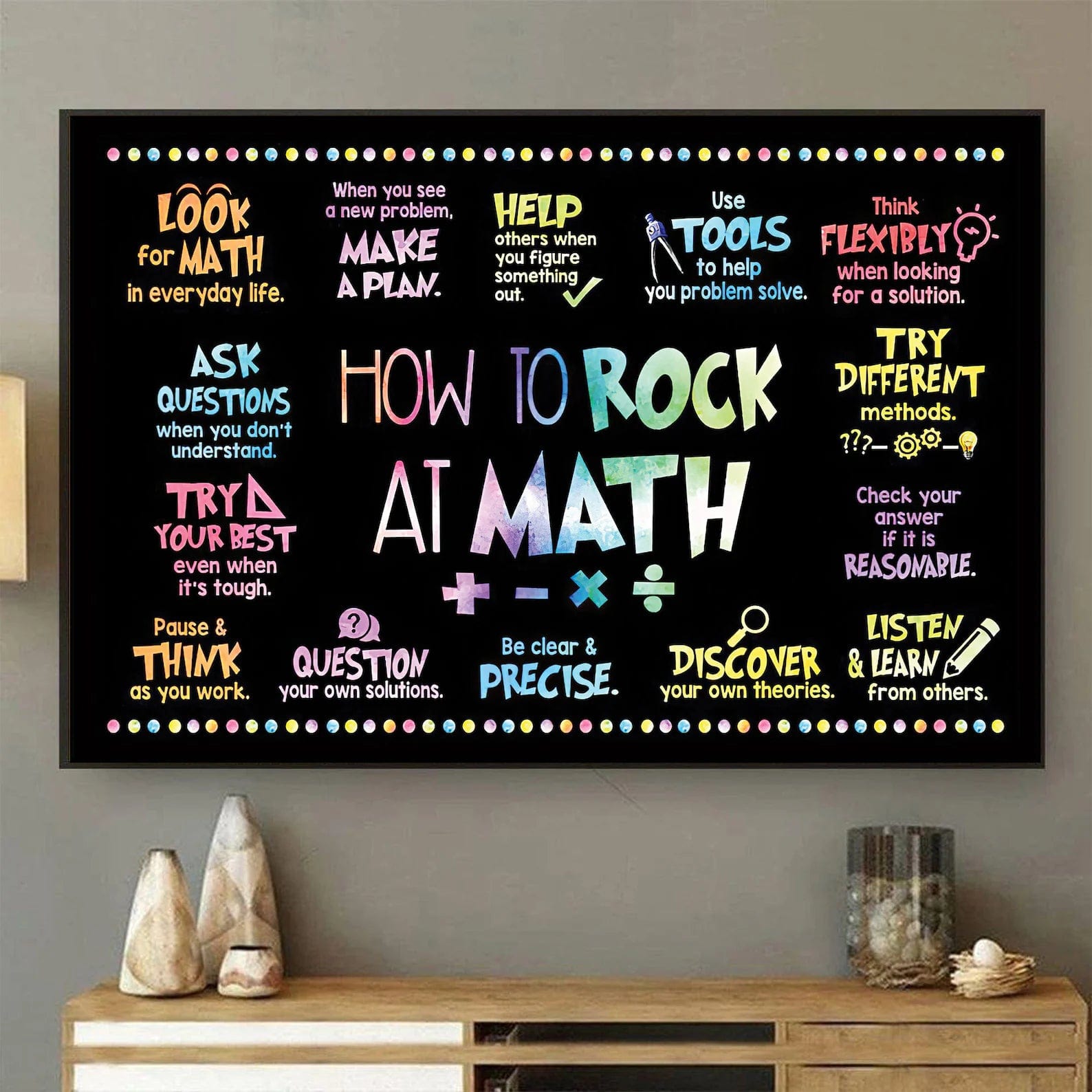 Pretty Math Rocks How To Rock At Math Poster, Math Canvas, Math Classroom Decor, Math Te ...