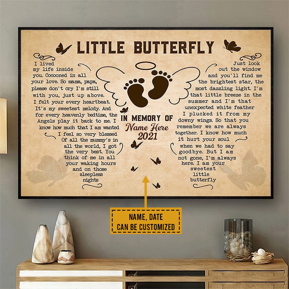 Personalized Memorial Poster, Canvas Little Butterfly, In Memory Of Angels