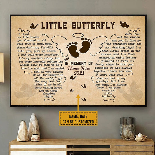 Personalized Memorial Poster, Canvas Little Butterfly, In Memory Of Angels