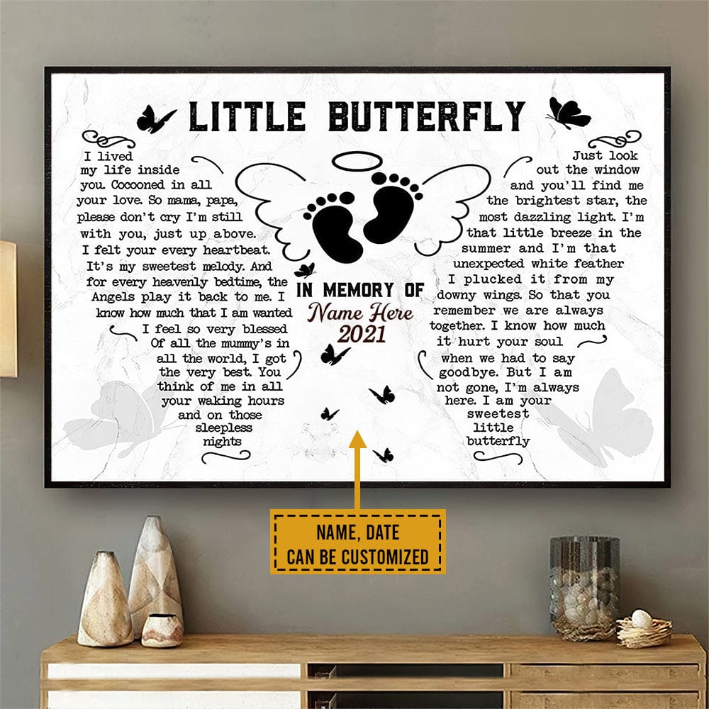 Personalized Memorial Poster, Canvas Little Butterfly, In Memory Of Angels