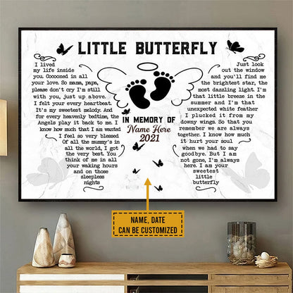 Personalized Memorial Poster, Canvas Little Butterfly, In Memory Of Angels