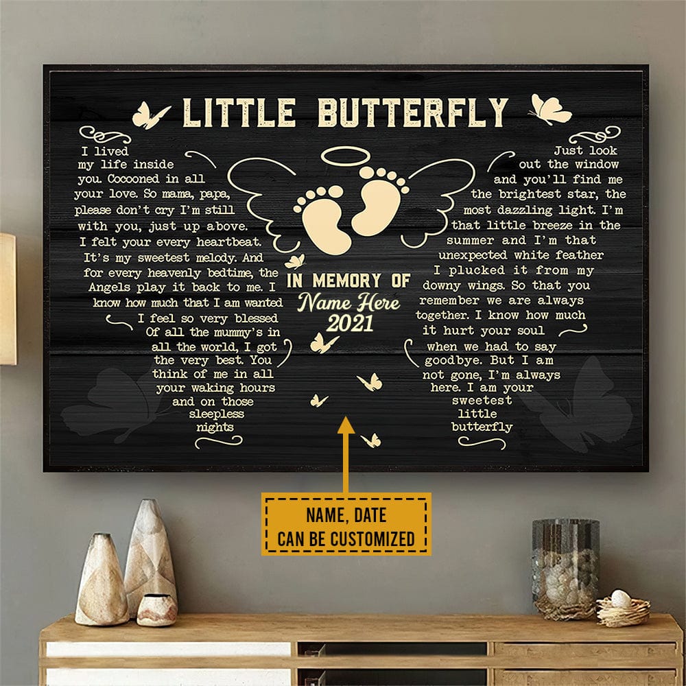 Personalized Memorial Poster, Canvas Little Butterfly, In Memory Of Angels