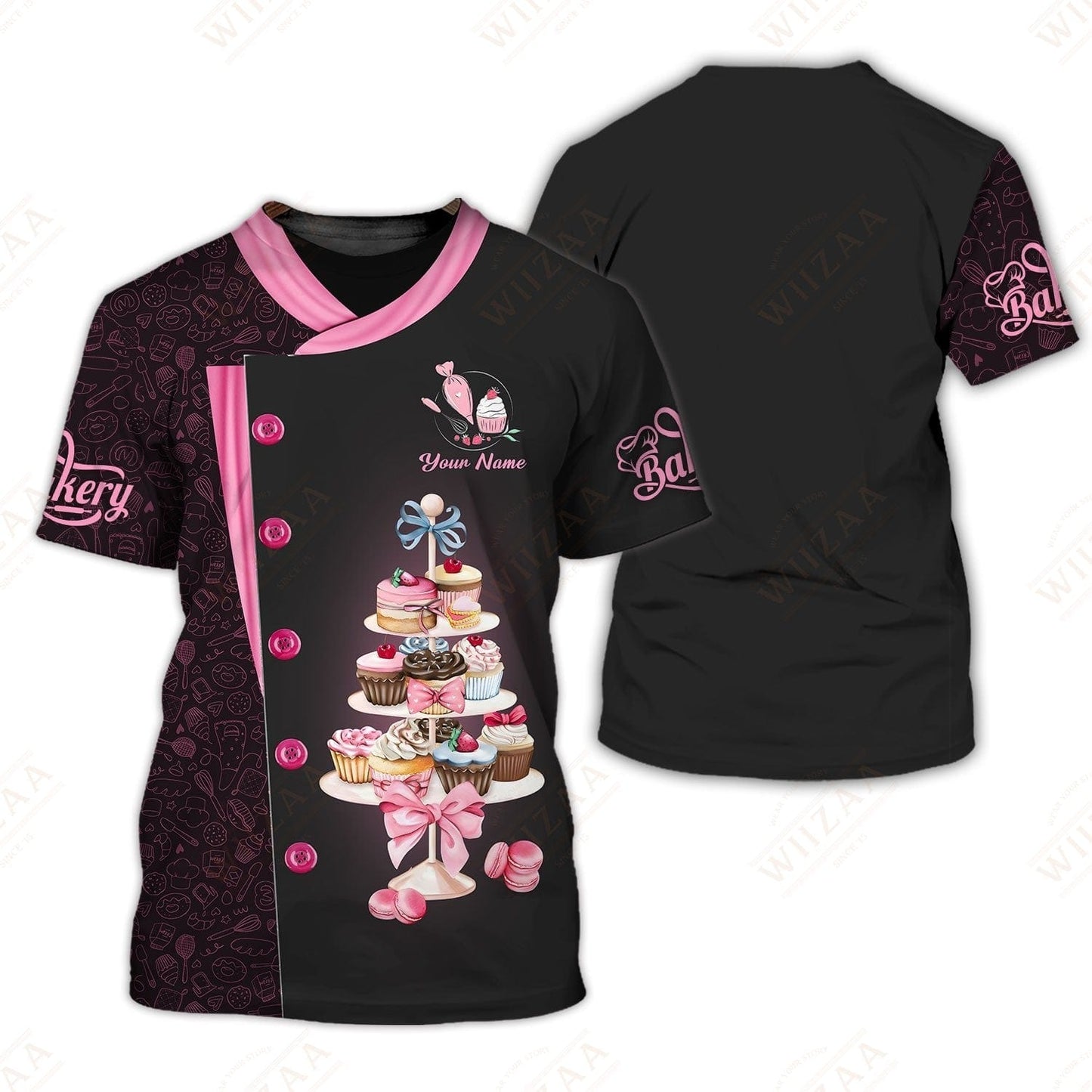 Personalized Baker Shirt - Cupcake and Confectionery Stack Illustration