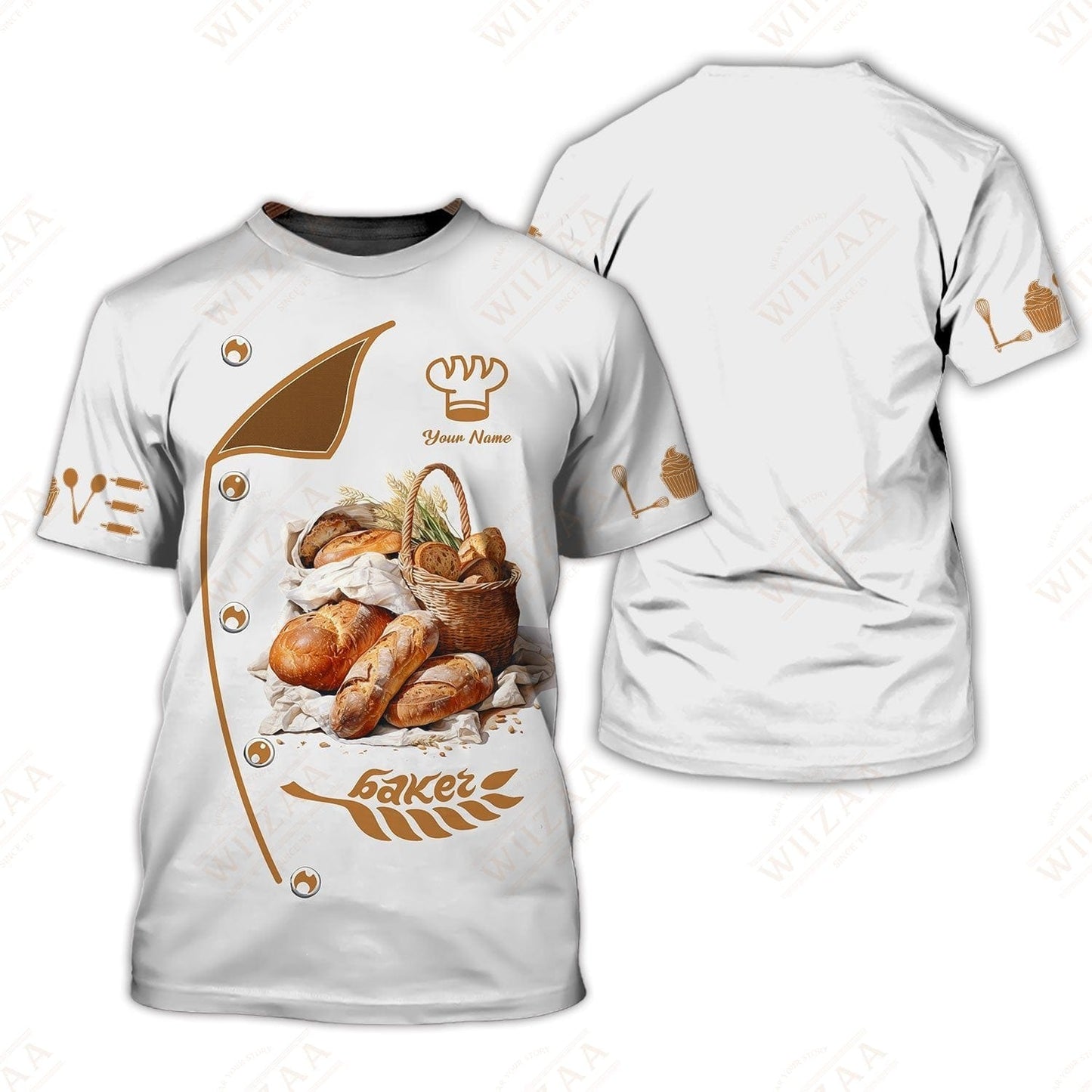 Personalized Baker Shirt - Oven-Warm Bread & Shimmering Wheat Pattern