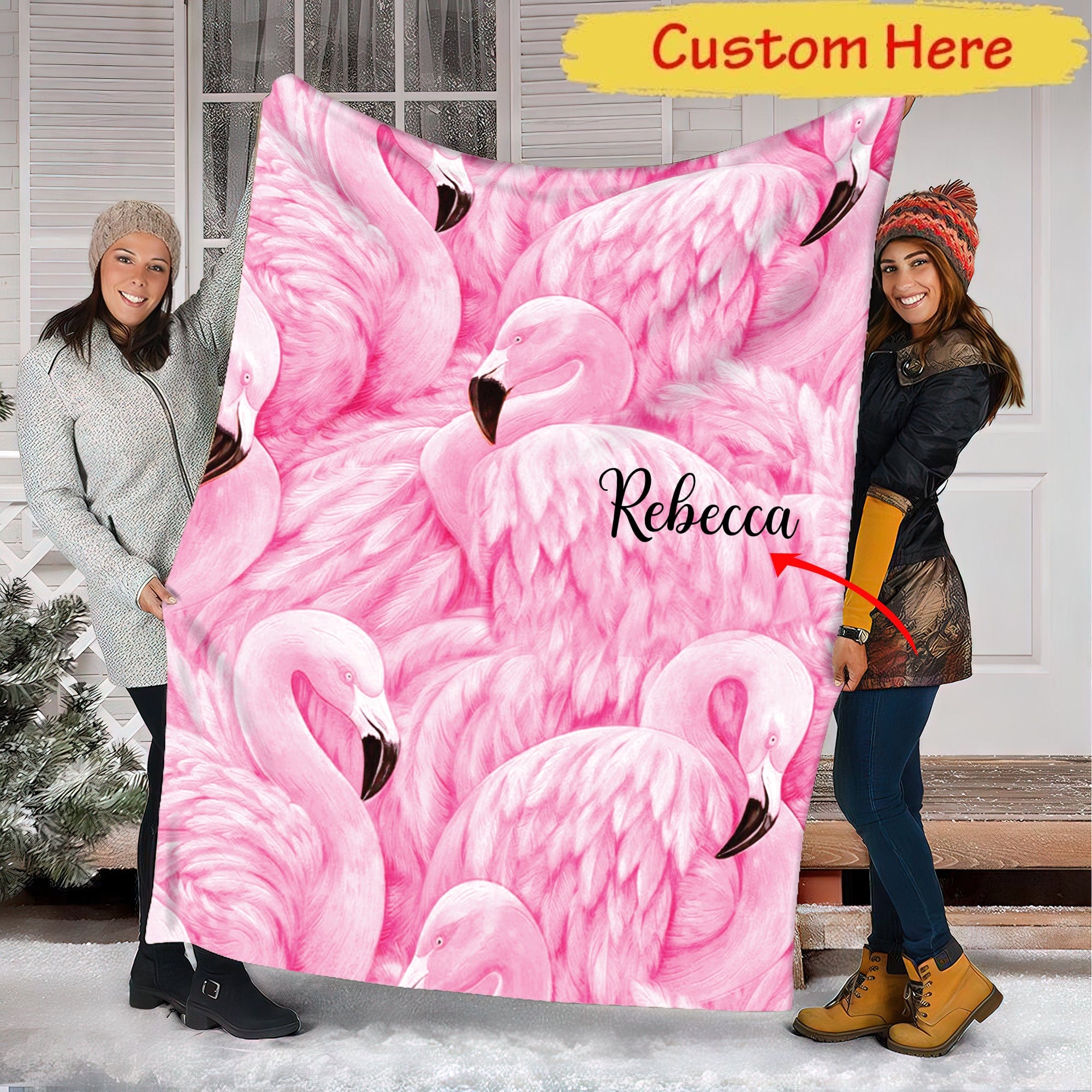 Personalized Pink Flamingo Blanket Fleece & Sherpa