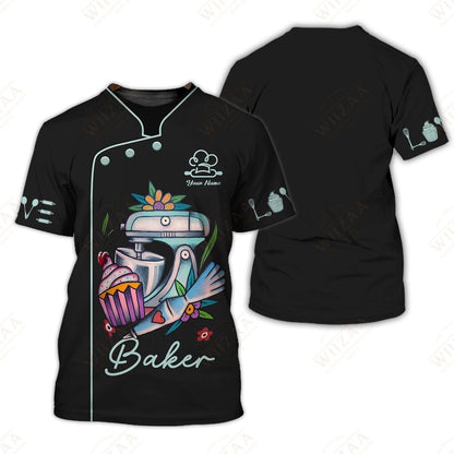 Personalized Baker Shirt - Playful Kitchen Mixer and Cupcake Artwork
