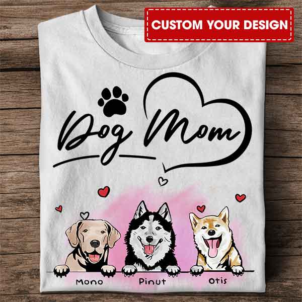 Personalized Dog Lover Shirt - Dog Mom With Heart Accent And Pink Background