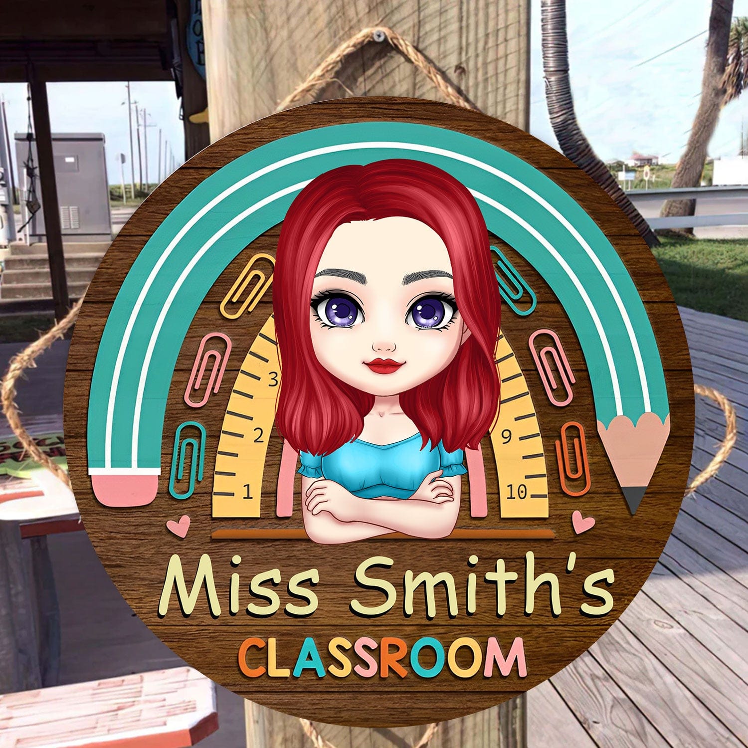 Personalized Teacher Round Wood Sign - Miss Teacher's Classroom