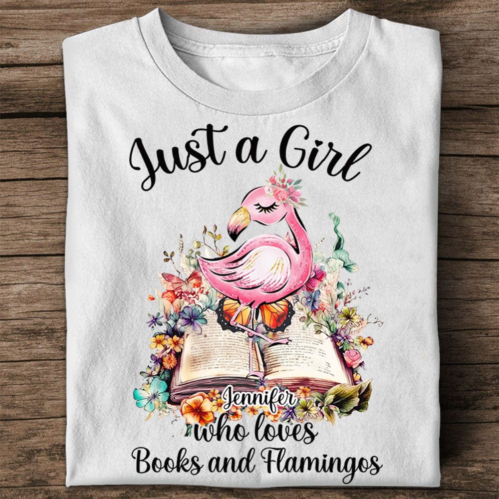 Camiseta personalizada con flamencos: solo una chica que ama los libros y los flamencos