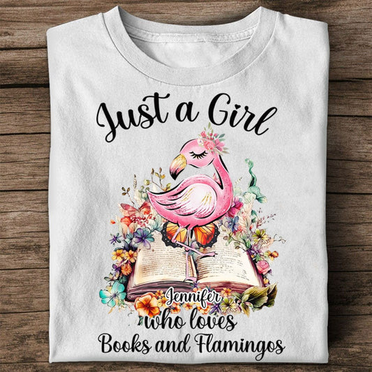Camiseta personalizada con flamencos: solo una chica que ama los libros y los flamencos