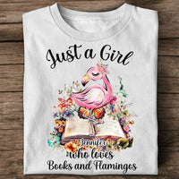 Personalized Flamingo Shirt - Just A Girl Who Loves Books And Flamingos