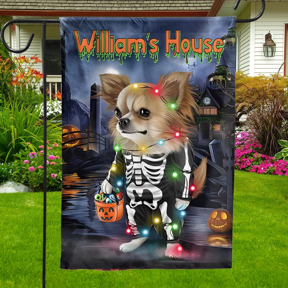 Personalized Chihuahua House & Garden Flag, The Haunted House And Your Chihuahua For The Halloween Season