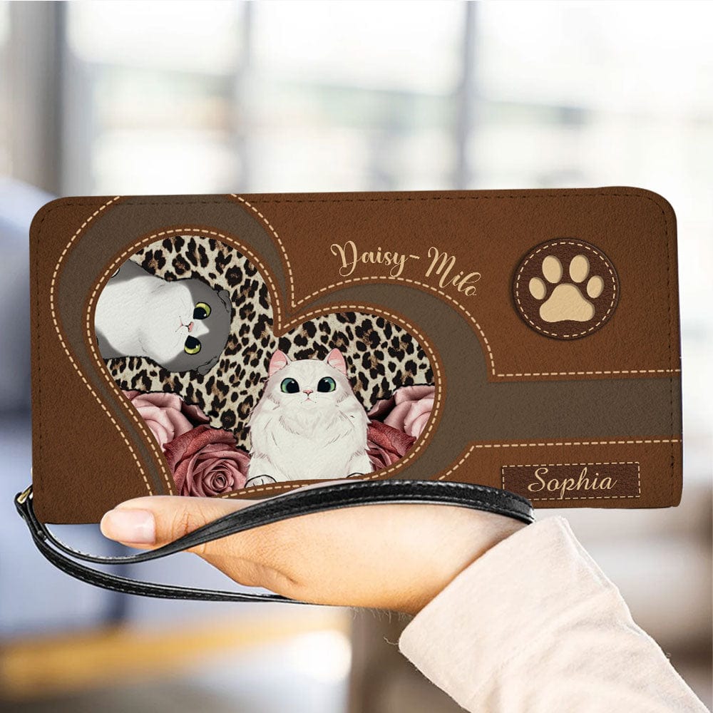 Personalized Cat Wallet 20x11cm - Customizable Cat Breed & Name Design With Heart And Flower