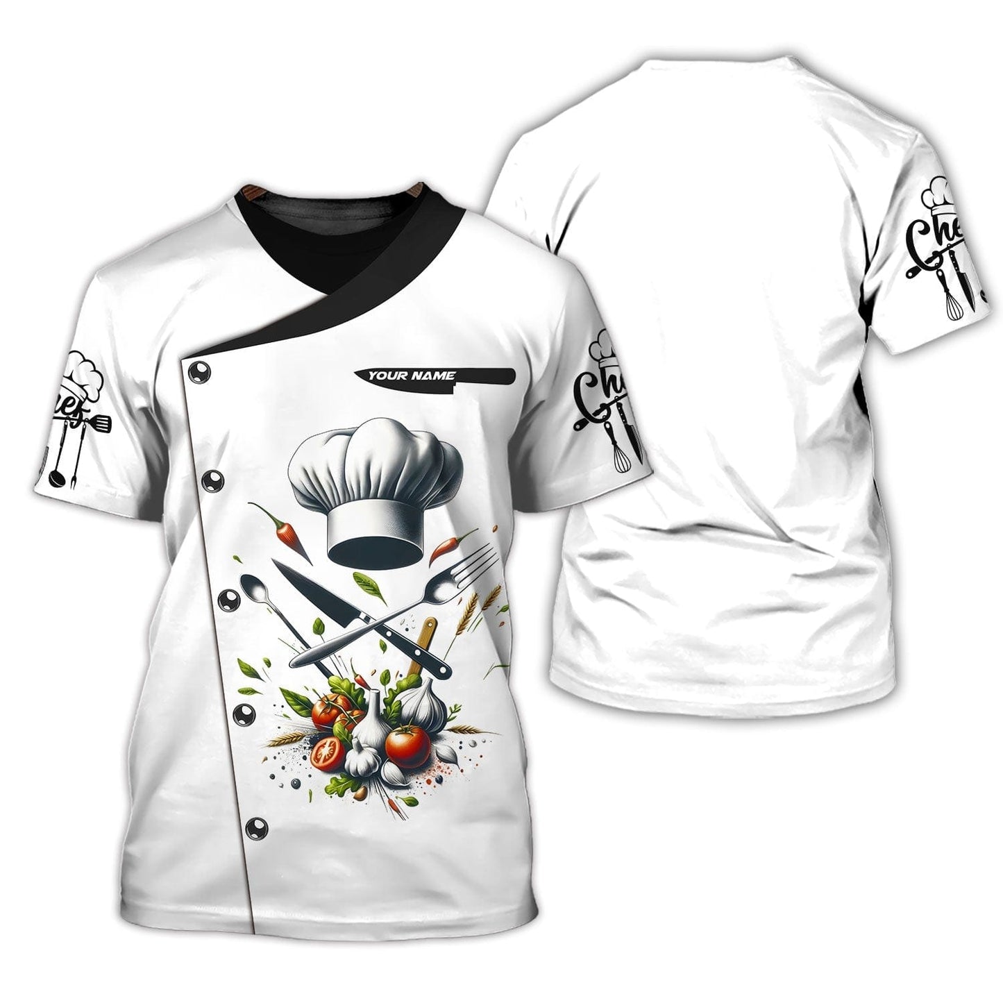 Personalized Chef Shirt - Classic Culinary Tools & Fresh Herbs Ensemble, All Over Printed