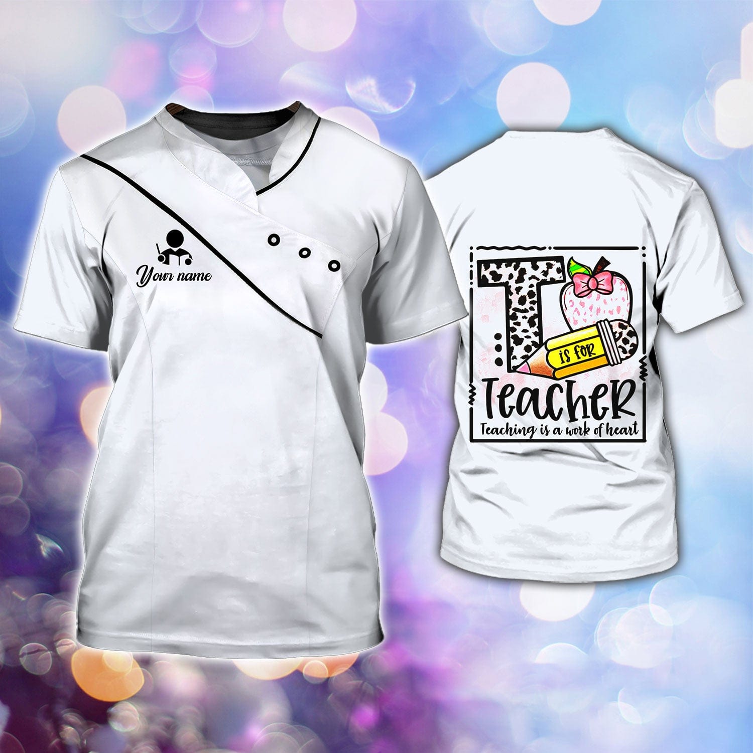 Personalized Teacher All Over Print Shirt -  Teaching Is A Work Of Heart