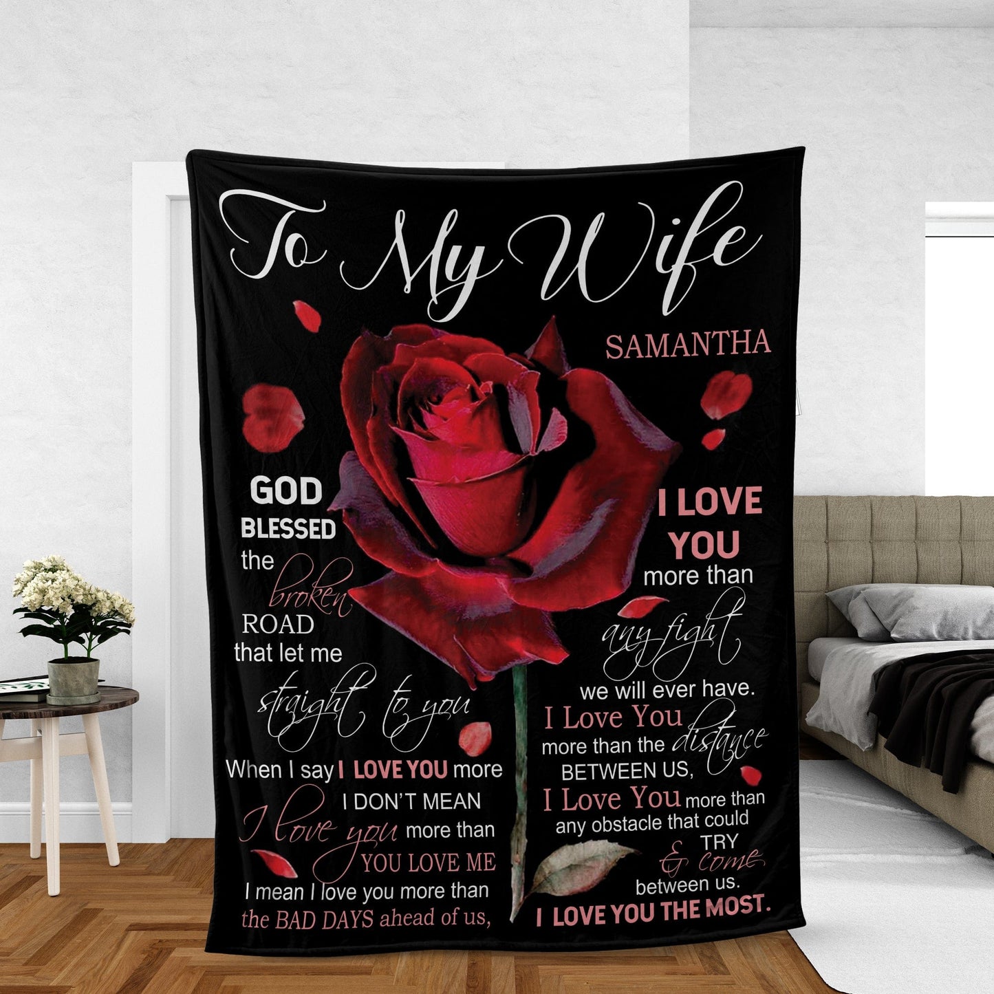 Manta de vellón y sherpa con rosas personalizadas para San Valentín para mi esposa