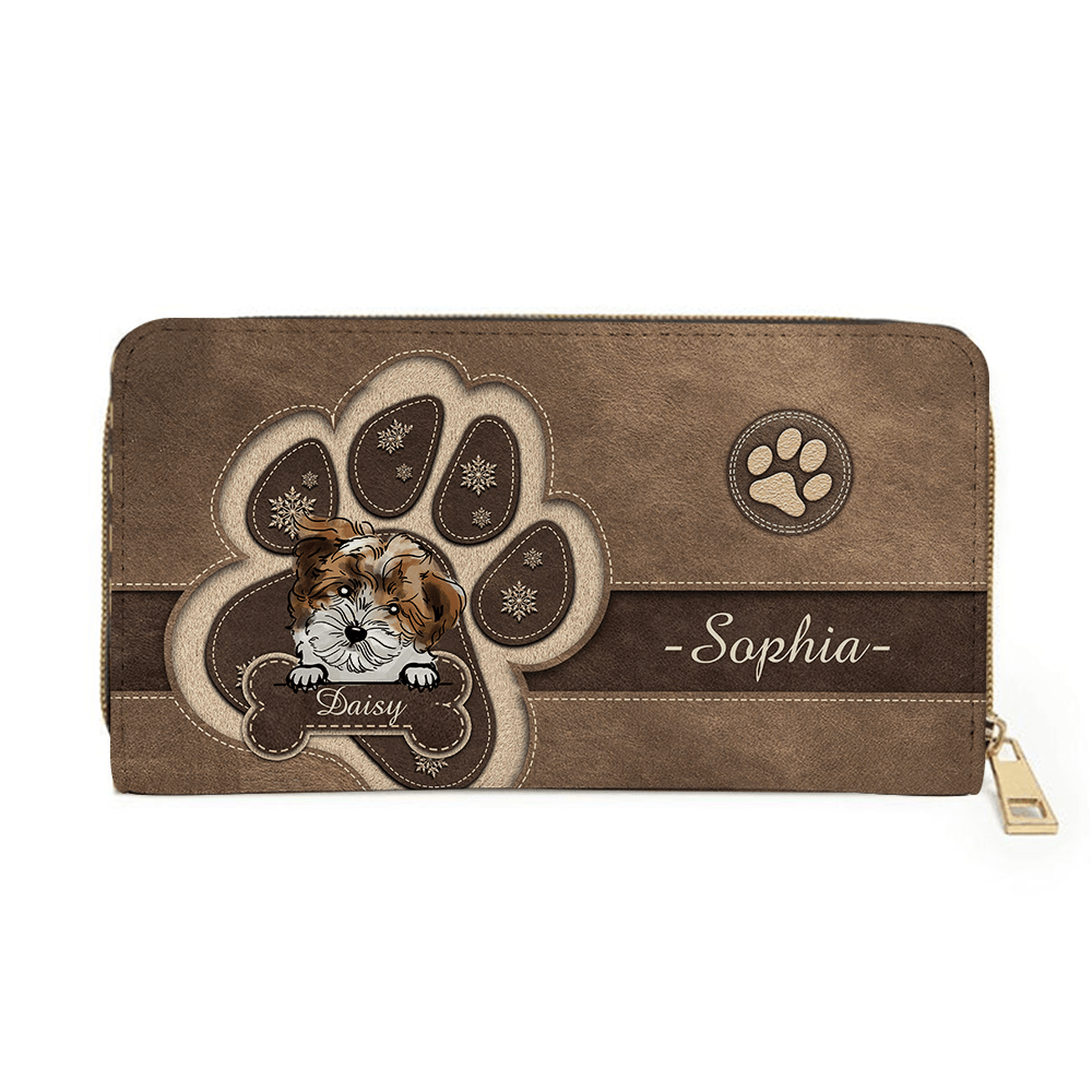 Cartera para perro personalizada de 20 x 11 cm: diseño personalizado con nombre y raza de perro, monedero adornado con huellas de patas