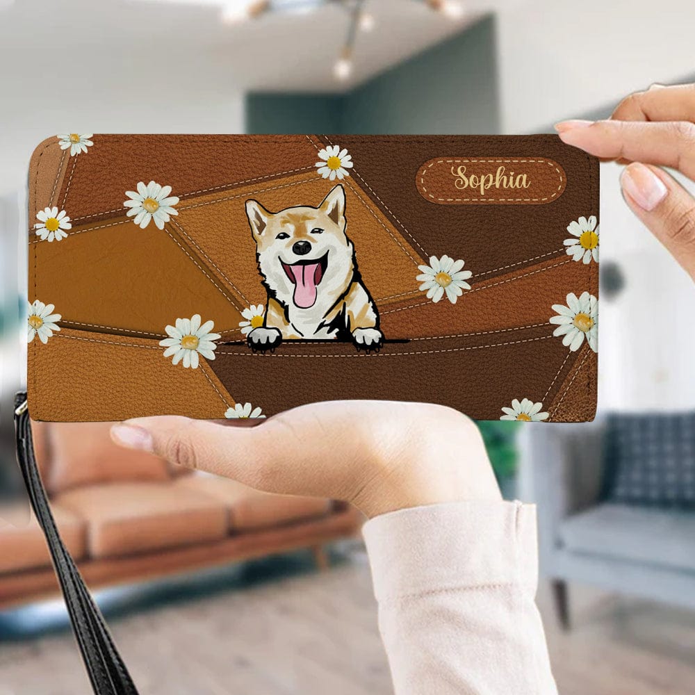 Personalized Dog Wallet 20x11cm - Customizable Dog Breed & Name Design With Nightingale Chrysanthemum Pattern