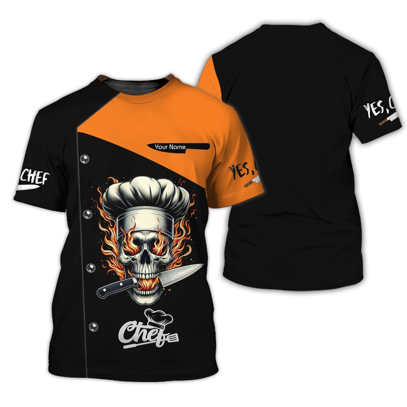 Personalized Chef Shirt - Bold Flaming Skull Design for Enthusiastic Cooks