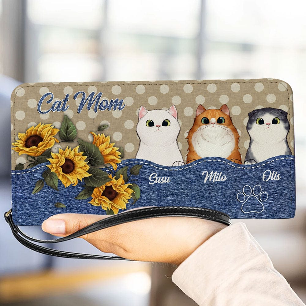 Personalized Cat Wallet 20x11cm,Personalized Dog Wallet 20x11cm - Customizable Cat Breed & Name Design, Cat Mom With Sunflower