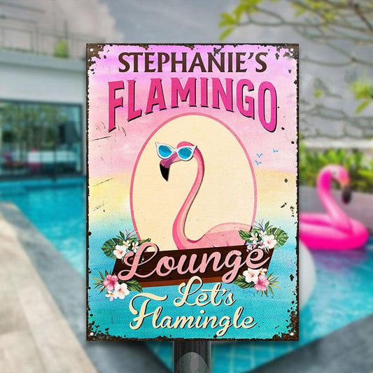 Letrero metálico personalizado con flamenco: Lounge, Let's Flamingo