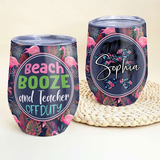 Vaso de vino personalizado para profesores: bebida playera y profesores fuera de servicio