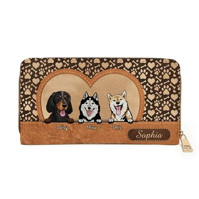 Personalized Dog Wallet 20x11cm - Custom Dog Breed & Name Design on Heart Pattern Background