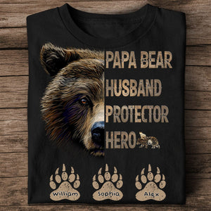 Camiseta familiar personalizada: Papá oso, esposo, protector y héroe