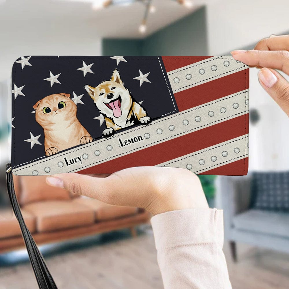 Personalized Cat Wallet 20x11cm,Personalized Dog Wallet 20x11cm - Customizable Cat, Dog Breed & Name Design With Flag USA