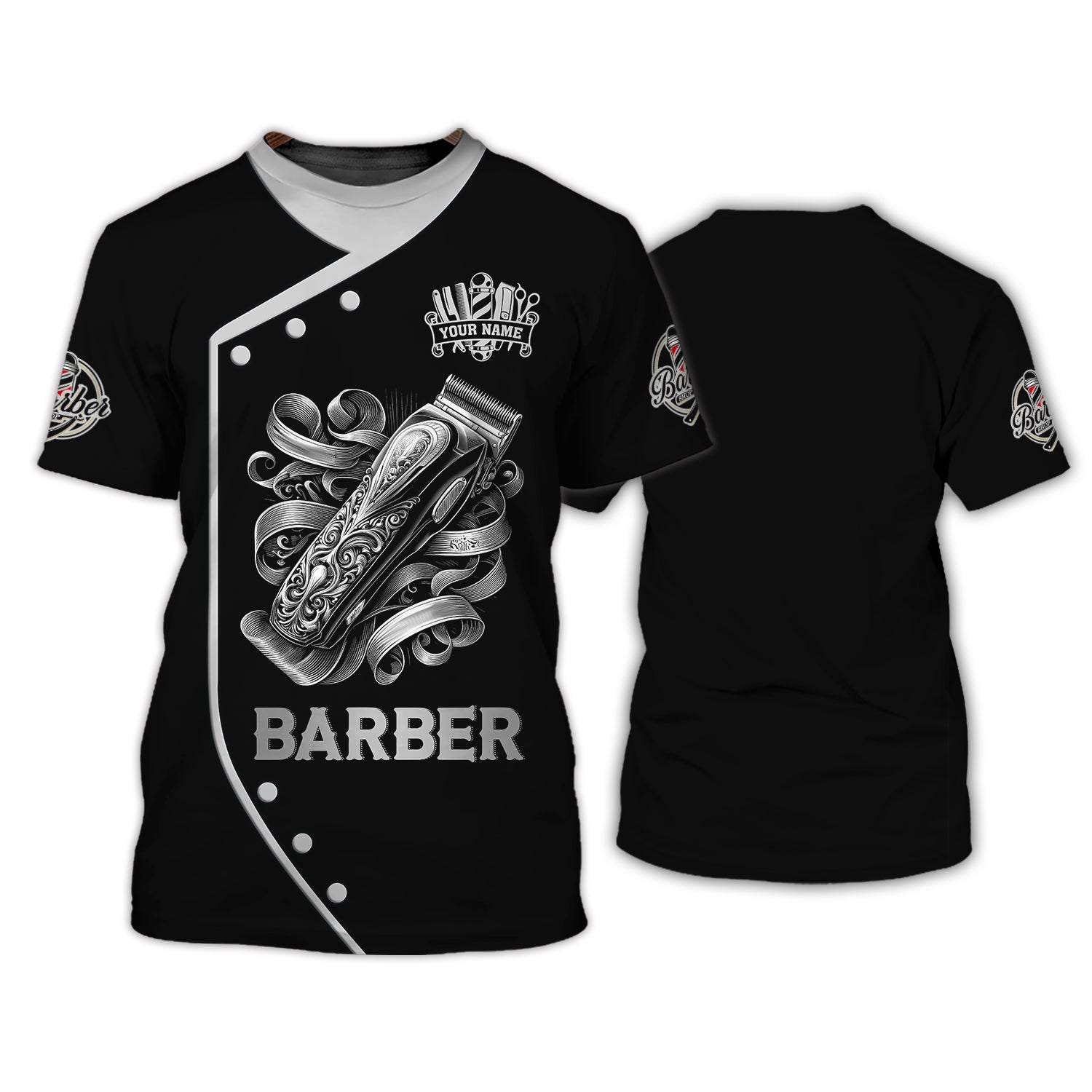 Hair Trimmer Tattoo 3D Shirt Barbershop Custom T-Shirts Gift For Barber, All Over Printed