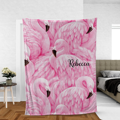 Manta de vellón y sherpa con flamenco rosa personalizada