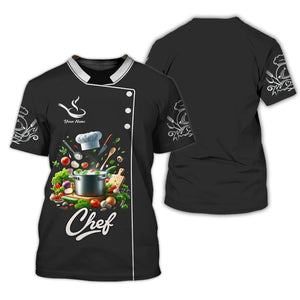 Camiseta de chef personalizada: diseño de olla circular con ingredientes de primera calidad para maestros culinarios