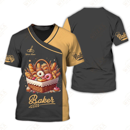 Personalized Baker Shirt - Artisan Pastry Collection with Golden Highlights