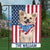 Bandera de chihuahua personalizada para casa y jardín, fondo con bandera estadounidense y un cachorro con bandera a tu lado